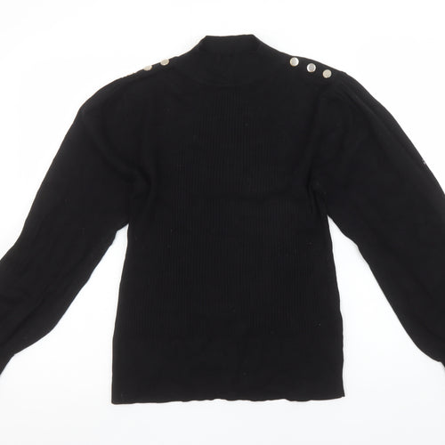 River Island Women’s Black Mock Neck Long Sleeve Button Jumper Size 14