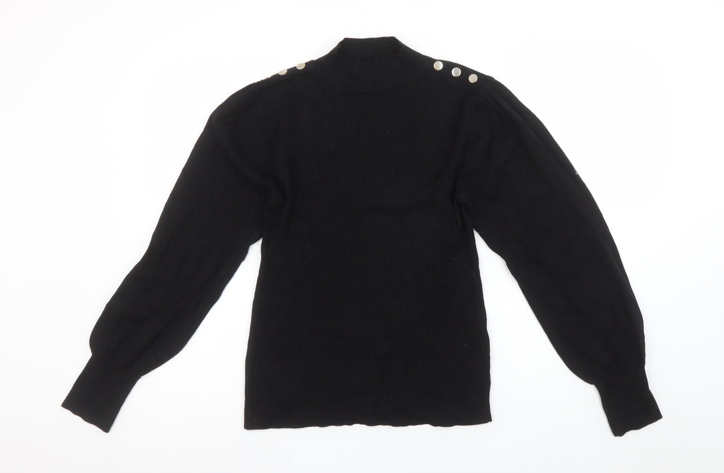 River Island Women’s Black Mock Neck Long Sleeve Button Jumper Size 14