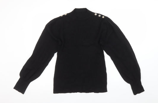River Island Women’s Black Mock Neck Long Sleeve Button Jumper Size 14