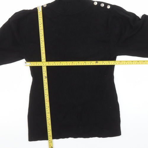 River Island Women’s Black Mock Neck Long Sleeve Button Jumper Size 14