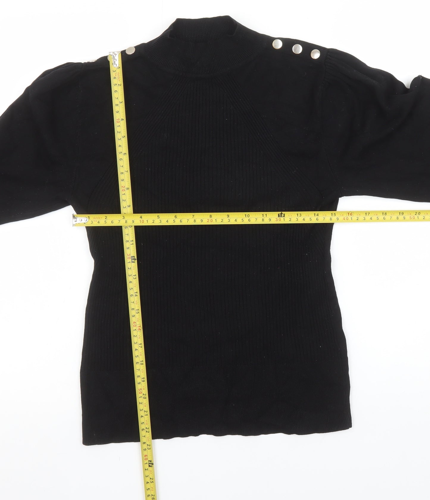 River Island Women’s Black Mock Neck Long Sleeve Button Jumper Size 14