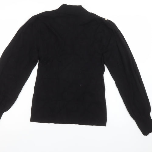 River Island Women’s Black Mock Neck Long Sleeve Button Jumper Size 14
