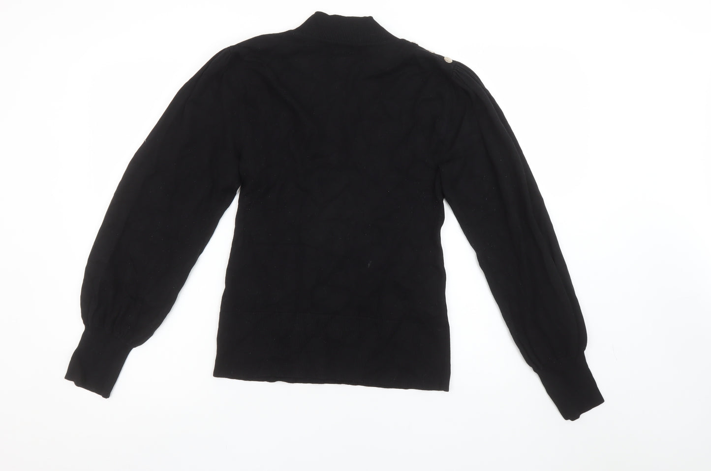 River Island Women’s Black Mock Neck Long Sleeve Button Jumper Size 14
