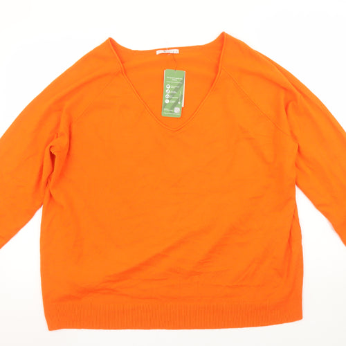 Tu Women Orange V-Neck Long Sleeve Pullover Jumper Size 18