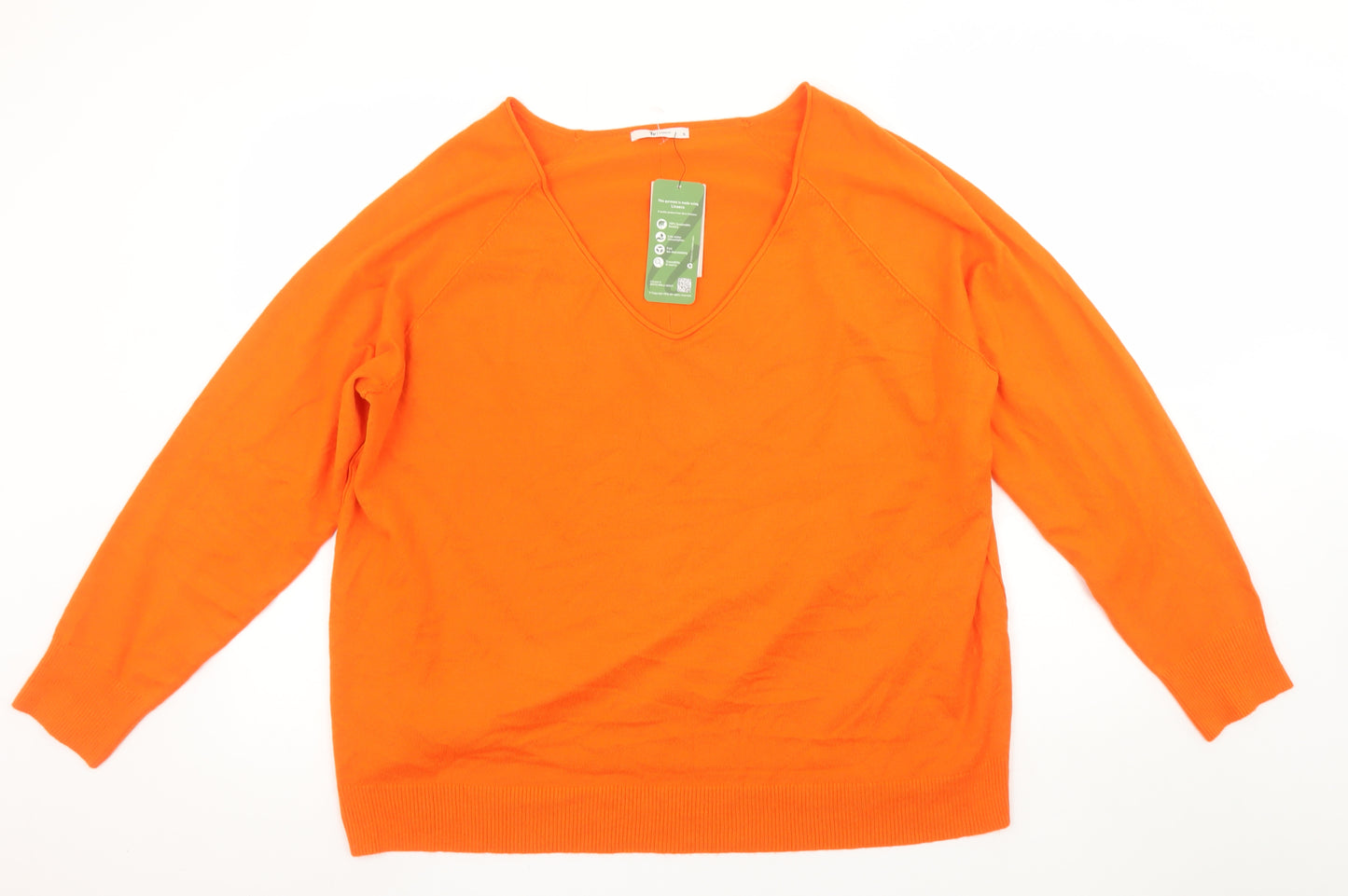 Tu Women Orange V-Neck Long Sleeve Pullover Jumper Size 18