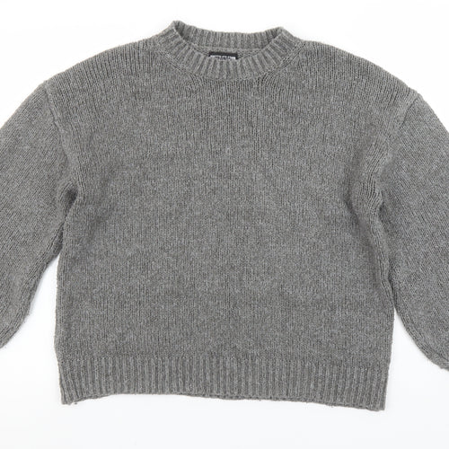 PrettyLittleThing Women Grey Acrylic Knit Crew Neck Jumper Size M