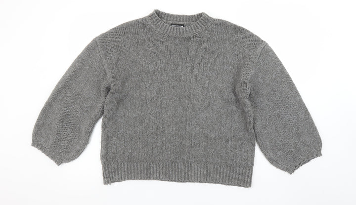 PrettyLittleThing Women Grey Acrylic Knit Crew Neck Jumper Size M