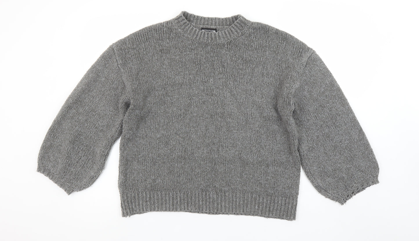 PrettyLittleThing Women Grey Acrylic Knit Crew Neck Jumper Size M