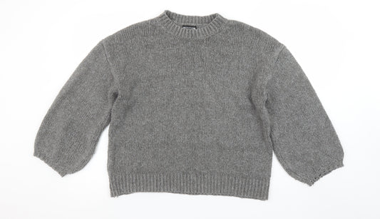 PrettyLittleThing Women Grey Acrylic Knit Crew Neck Jumper Size M