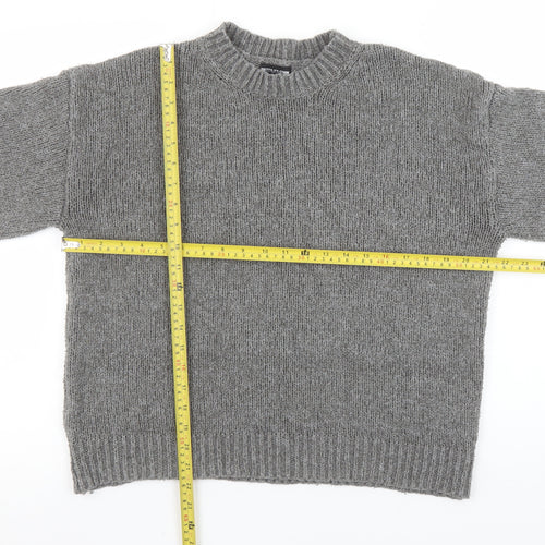 PrettyLittleThing Women Grey Acrylic Knit Crew Neck Jumper Size M