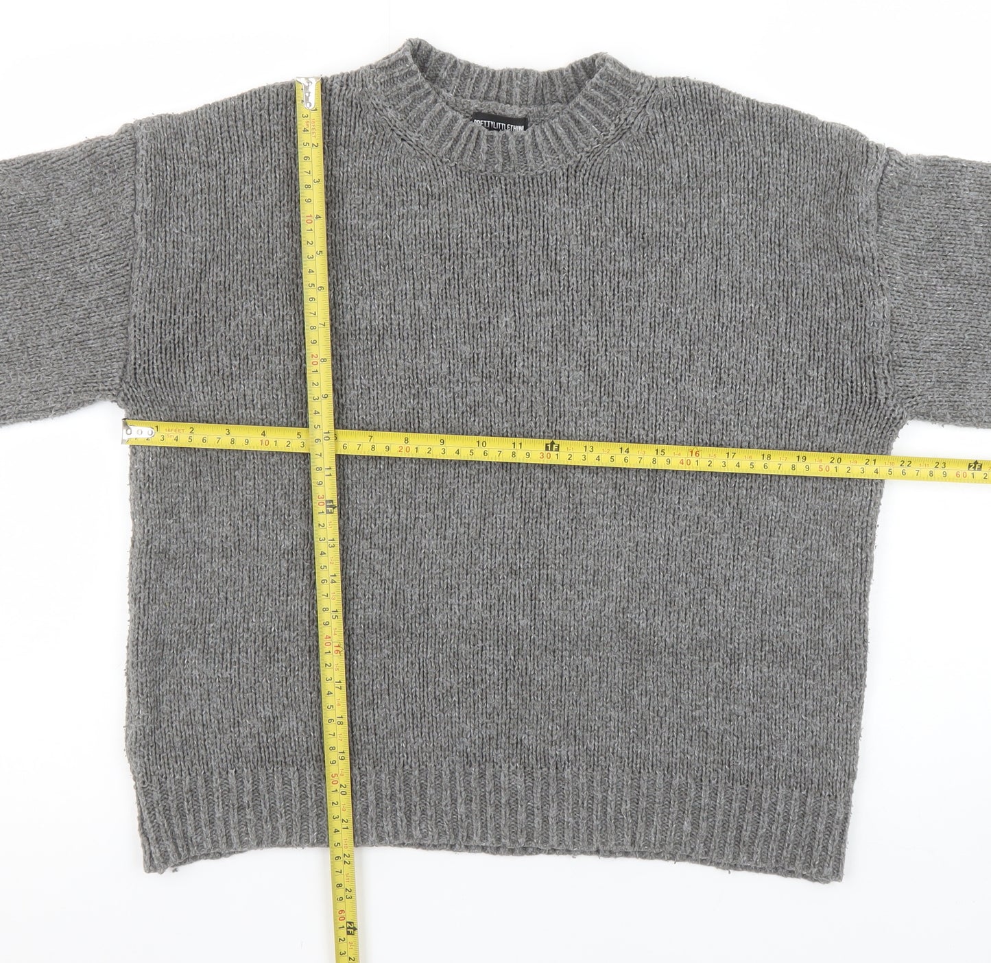 PrettyLittleThing Women Grey Acrylic Knit Crew Neck Jumper Size M