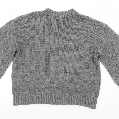PrettyLittleThing Women Grey Acrylic Knit Crew Neck Jumper Size M