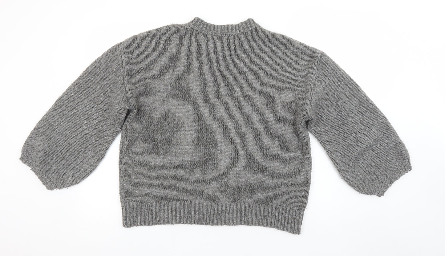 PrettyLittleThing Women Grey Acrylic Knit Crew Neck Jumper Size M