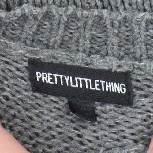 PrettyLittleThing Women Grey Acrylic Knit Crew Neck Jumper Size M