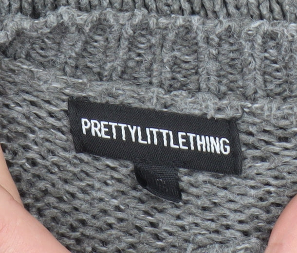 PrettyLittleThing Women Grey Acrylic Knit Crew Neck Jumper Size M