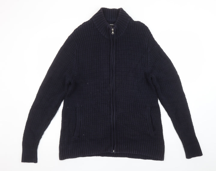 Greenwoods Men’s Blue Full Zip High Neck Knit Jumper M