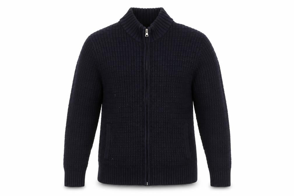 Front view of Greenwoods Men’s Blue Full Zip High Neck Knit Jumper M