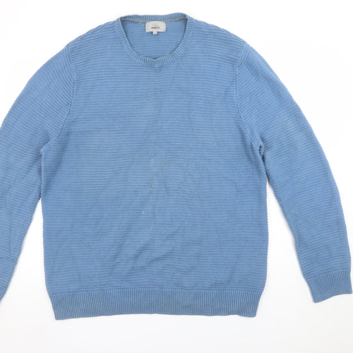 Marks and Spencer Men's Blue Cotton Crew Neck Jumper Size L