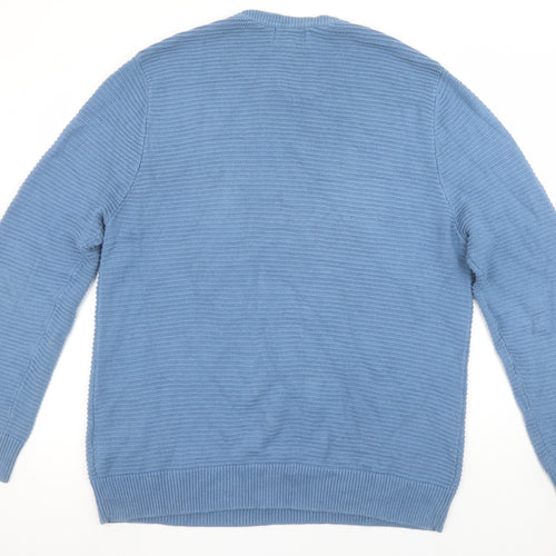 Marks and Spencer Men's Blue Cotton Crew Neck Jumper Size L