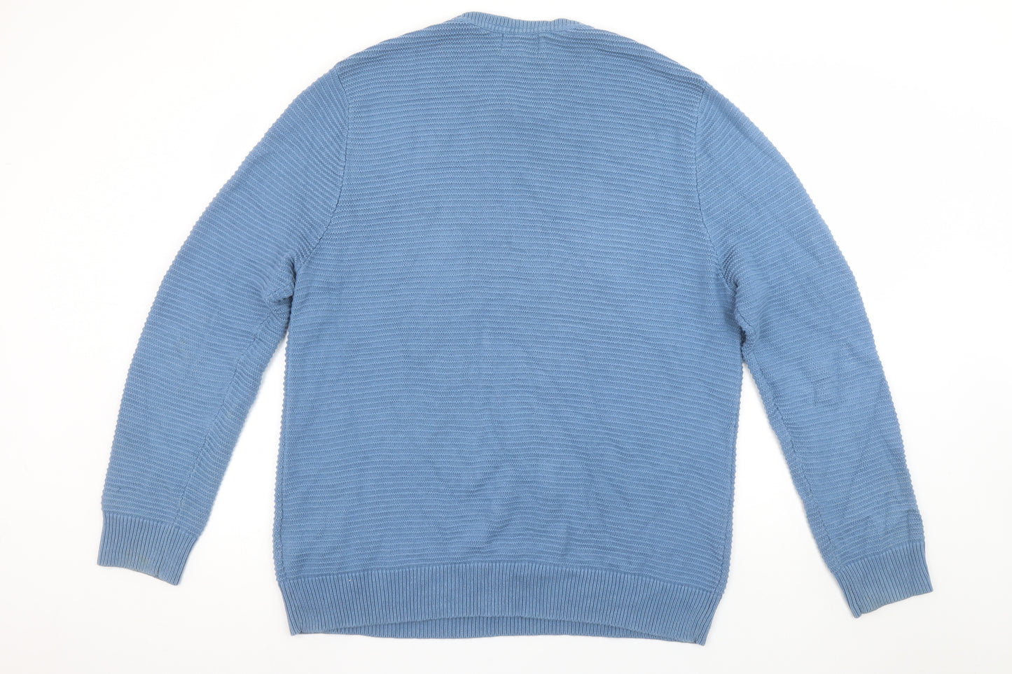 Marks and Spencer Men's Blue Cotton Crew Neck Jumper Size L