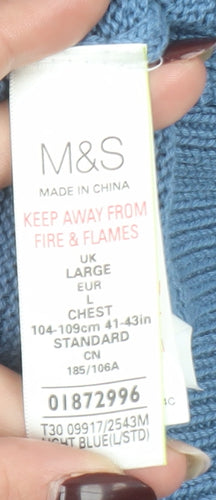 Marks and Spencer Men's Blue Cotton Crew Neck Jumper Size L