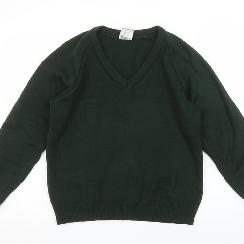 Rowlinson Boys Green V-Neck Acrylic School Jumper Size 34 in