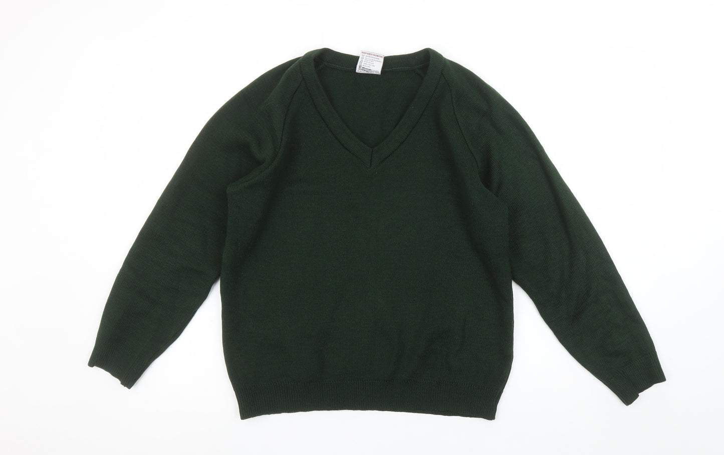 Rowlinson Boys Green V-Neck Acrylic School Jumper Size 34 in