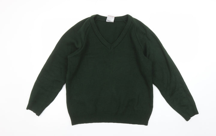 Rowlinson Boys Green V-Neck Acrylic School Jumper Size 34 in