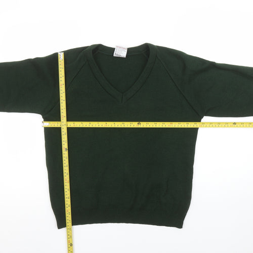 Rowlinson Boys Green V-Neck Acrylic School Jumper Size 34 in