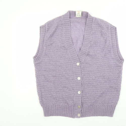 Marks and Spencer Womens Purple Sleeveless Cardigan UK 16 Knit Wool Blend