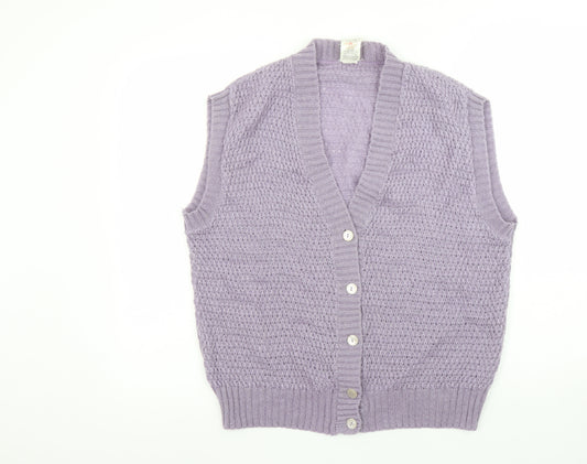 Marks and Spencer Womens Purple Sleeveless Cardigan UK 16 Knit Wool Blend