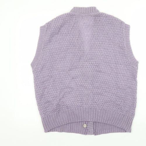 Marks and Spencer Womens Purple Sleeveless Cardigan UK 16 Knit Wool Blend