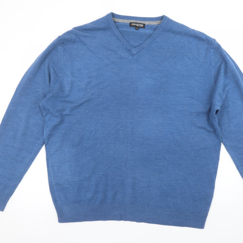 Debenhams Men Blue Wool V-Neck Jumper XL Classic Knitwear