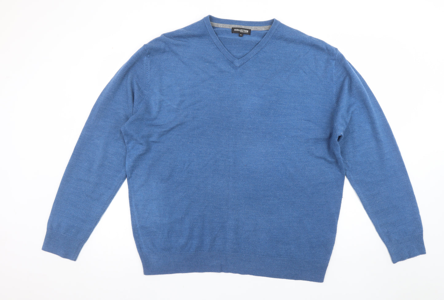 Debenhams Men Blue Wool V-Neck Jumper XL Classic Knitwear