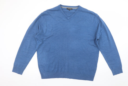 Debenhams Men Blue Wool V-Neck Jumper XL Classic Knitwear