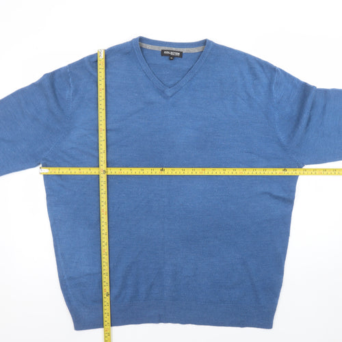 Debenhams Men Blue Wool V-Neck Jumper XL Classic Knitwear