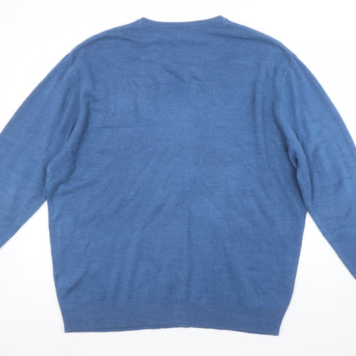 Debenhams Men Blue Wool V-Neck Jumper XL Classic Knitwear