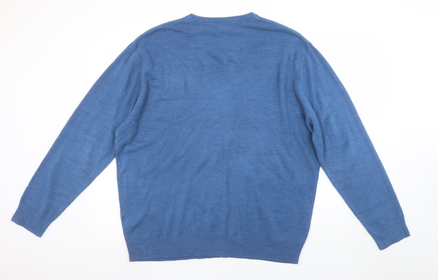 Debenhams Men Blue Wool V-Neck Jumper XL Classic Knitwear