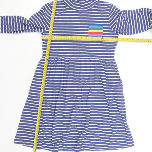 Boden Girls Blue Stripe Roll Neck Skater Dress 11-12 Years Cotton Jersey