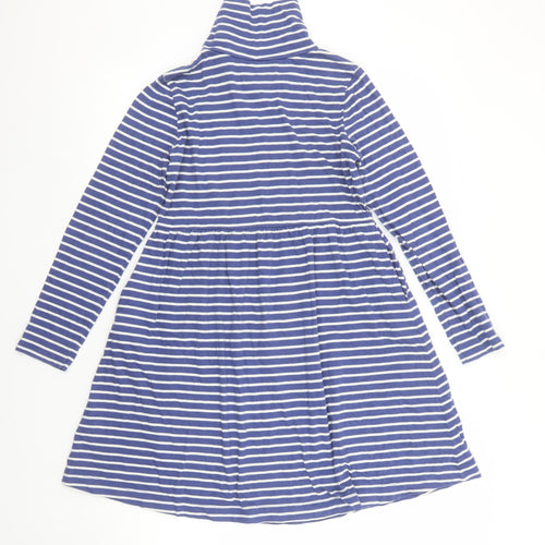 Boden Girls Blue Stripe Roll Neck Skater Dress 11-12 Years Cotton Jersey