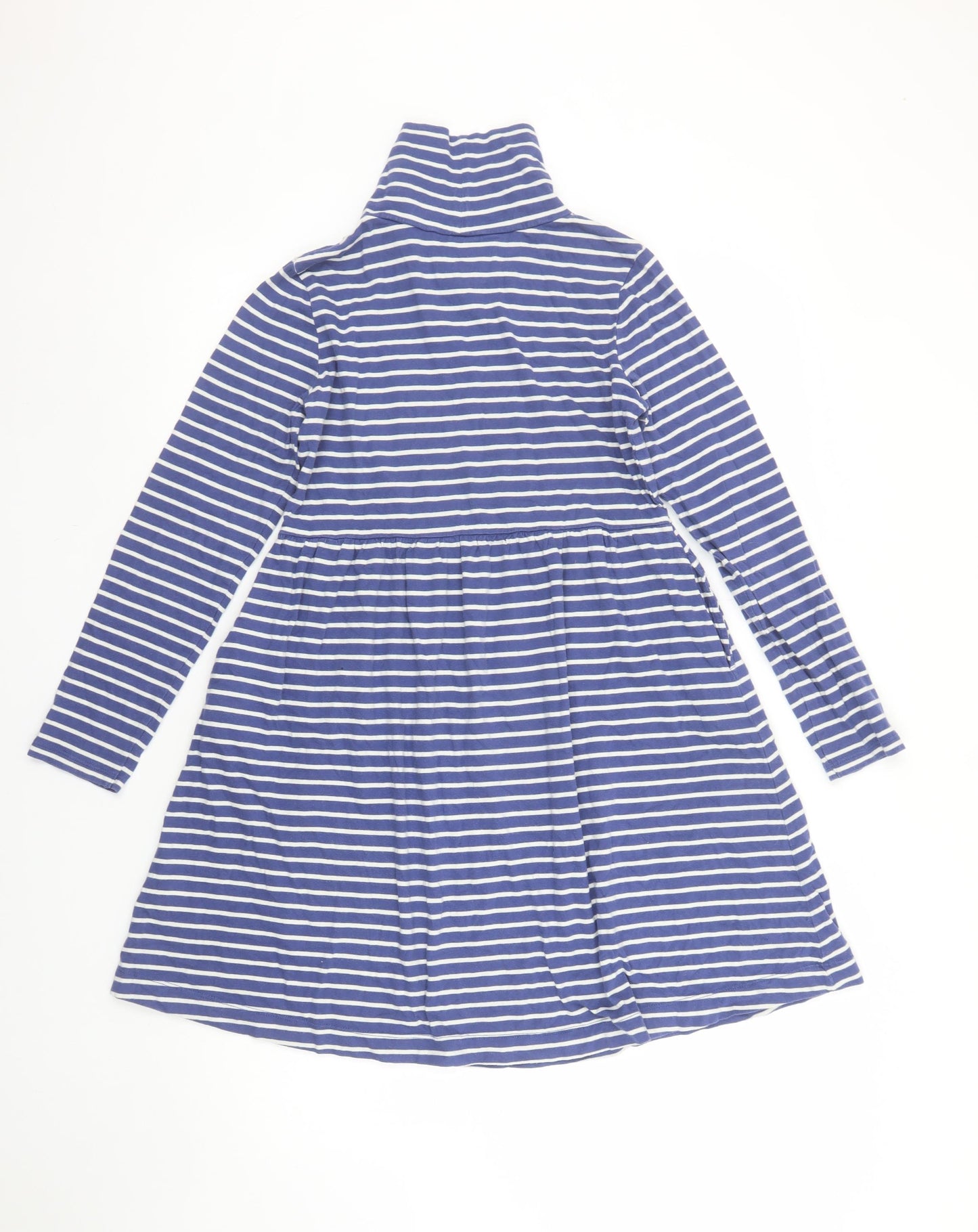 Boden Girls Blue Stripe Roll Neck Skater Dress 11-12 Years Cotton Jersey