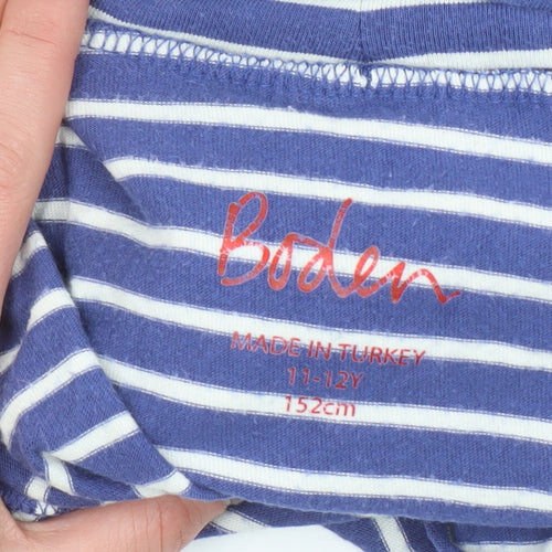 Boden Girls Blue Stripe Roll Neck Skater Dress 11-12 Years Cotton Jersey