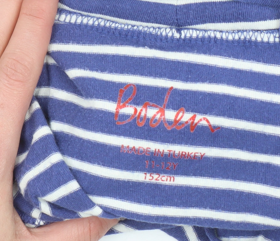Boden Girls Blue Stripe Roll Neck Skater Dress 11-12 Years Cotton Jersey