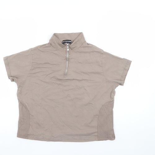 PrettyLittleThing Women's Beige XL High Neck Short Sleeve Zip Polo Top