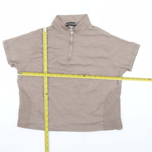 PrettyLittleThing Women's Beige XL High Neck Short Sleeve Zip Polo Top