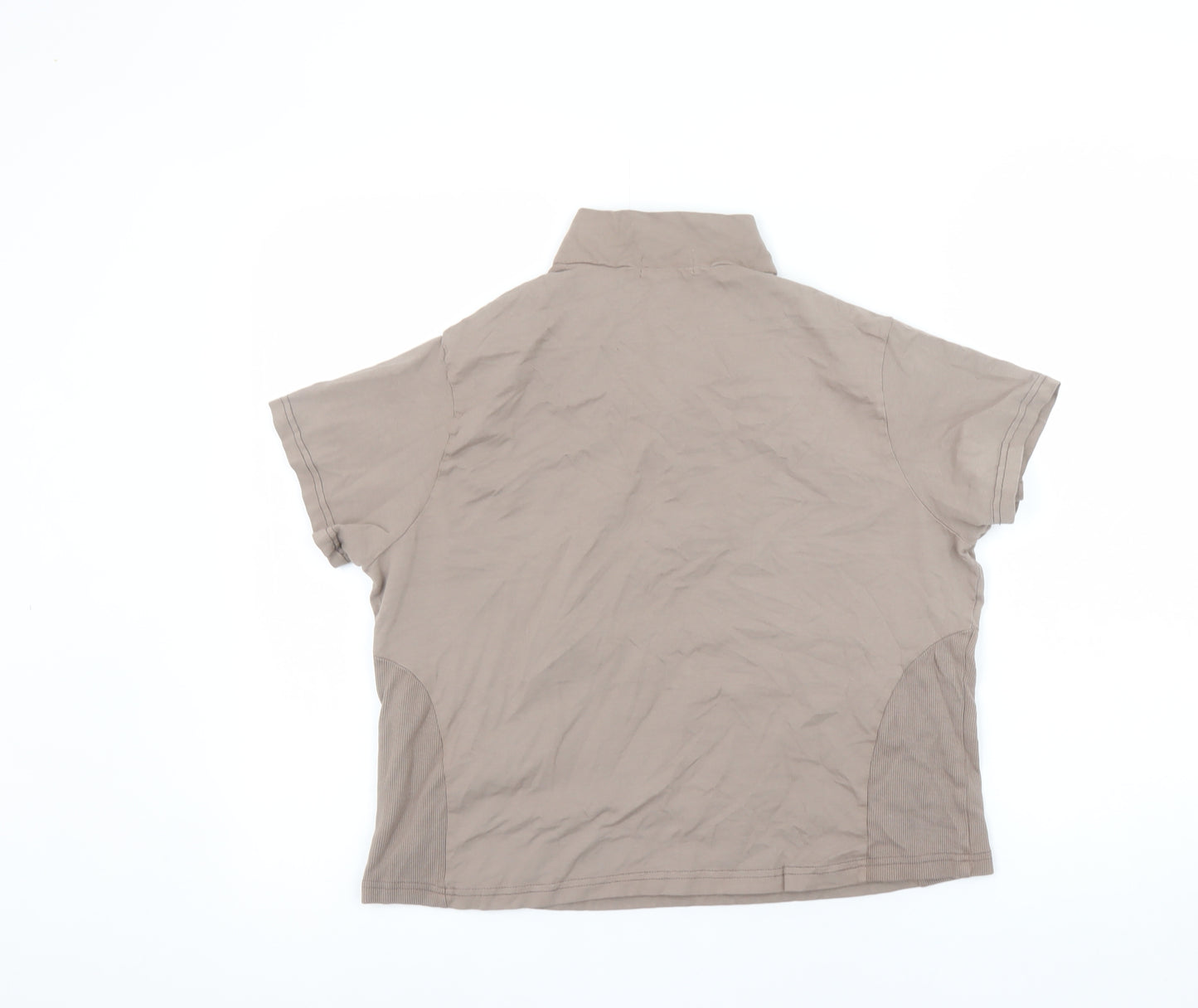 PrettyLittleThing Women's Beige XL High Neck Short Sleeve Zip Polo Top