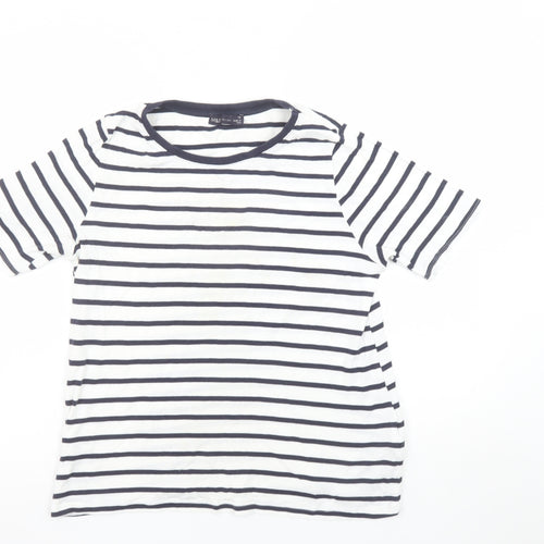Marks and Spencer Women Navy Mix Stripe T-Shirt UK 16 Cotton Regular
