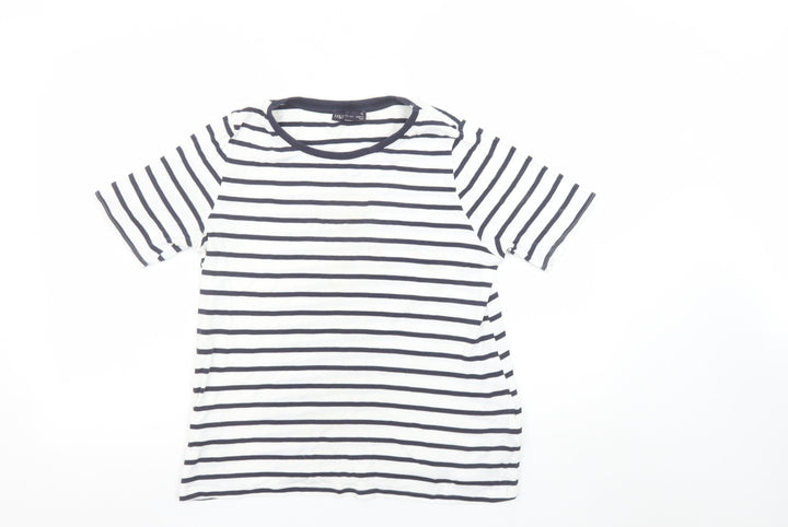Marks and Spencer Women Navy Mix Stripe T-Shirt UK 16 Cotton Regular