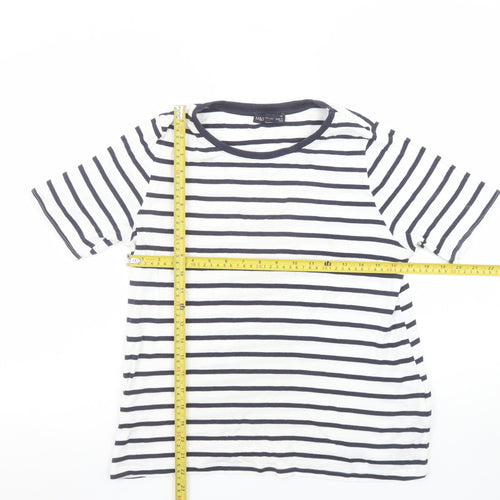 Marks and Spencer Women Navy Mix Stripe T-Shirt UK 16 Cotton Regular