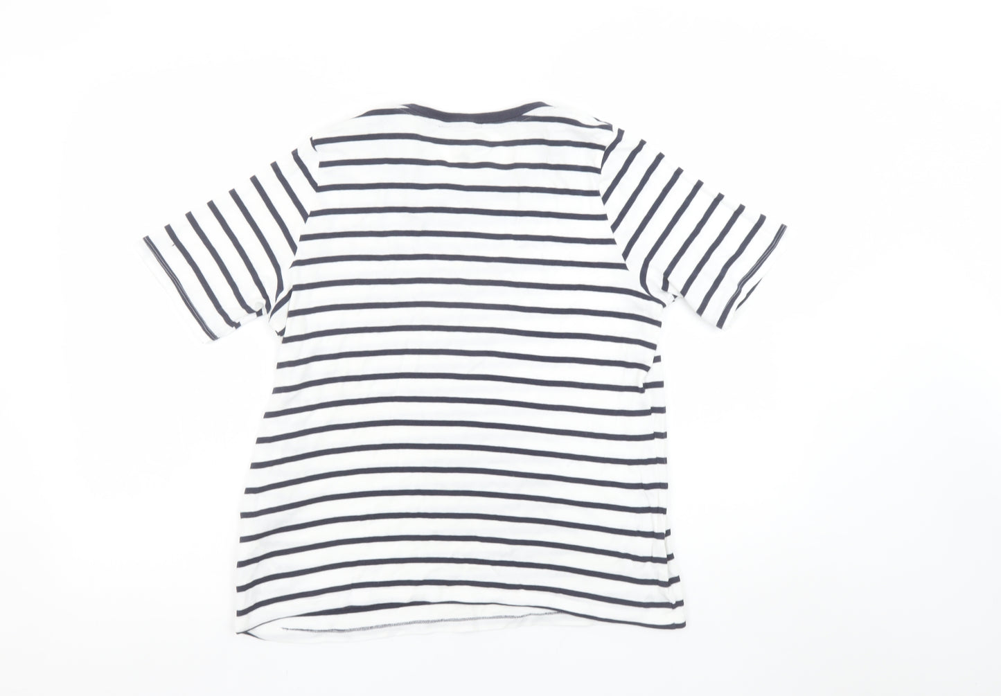 Marks and Spencer Women Navy Mix Stripe T-Shirt UK 16 Cotton Regular